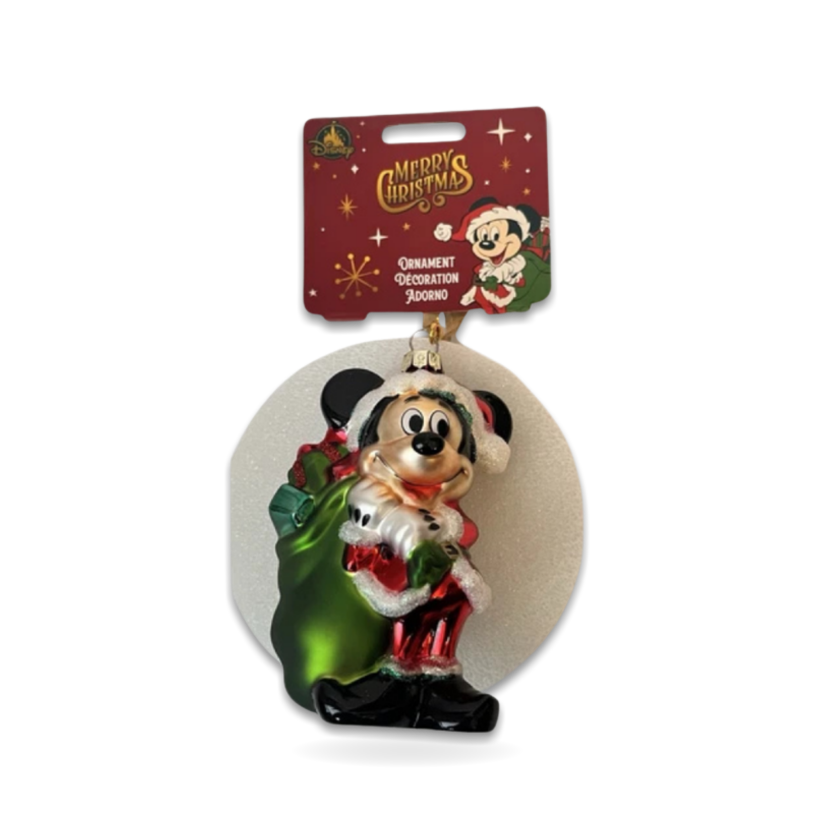 Santa Mickey Mouse Glass Christmas Holidays Seasonal Ornament