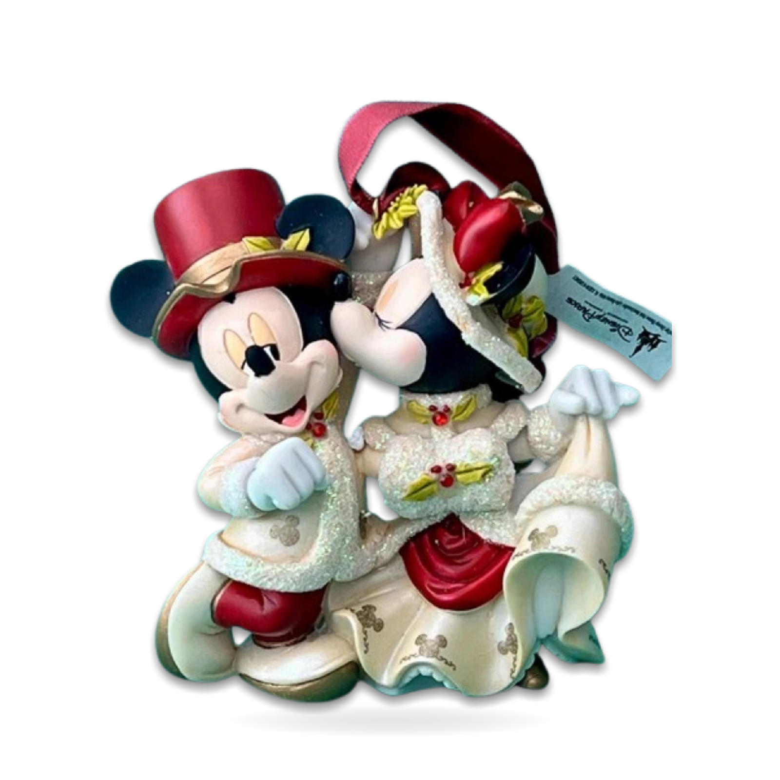 Victorian Minnie Kissing Mickey Mouse Christmas Seasonal Ornament