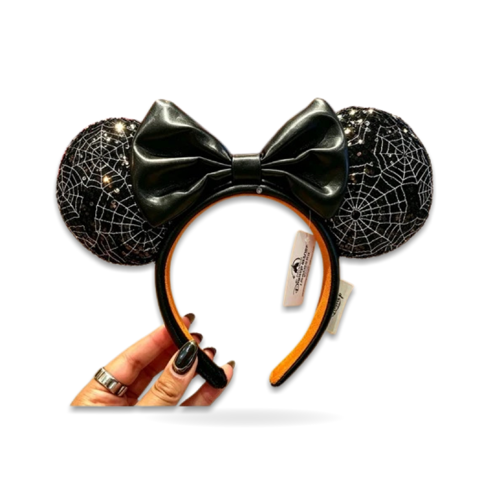 Halloween Spider Web Minnie Mouse Ears Black Sequin Bow Ear Headwear