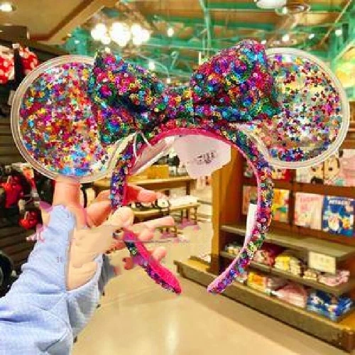 Minnie Mouse Ears Rainbow Confetti Sequin Ear Headwear