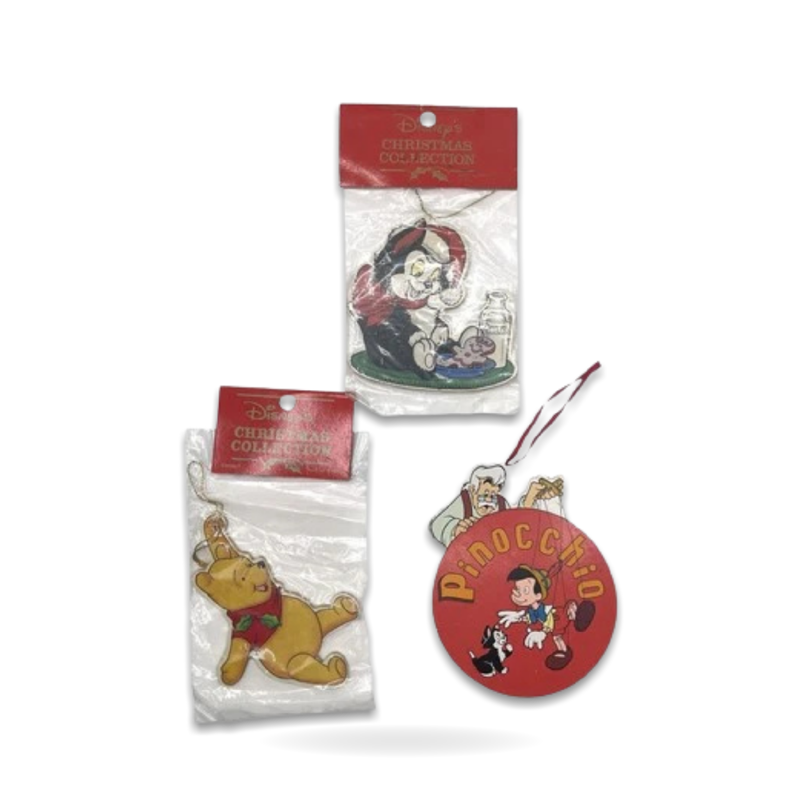 Of 3 Parks Pinocchio Pooh Figaro Wooden Ornaments Vintage Lot