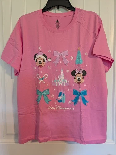 Shirt Women L Mickey Minnie Pink Holiday 2025 Christmas