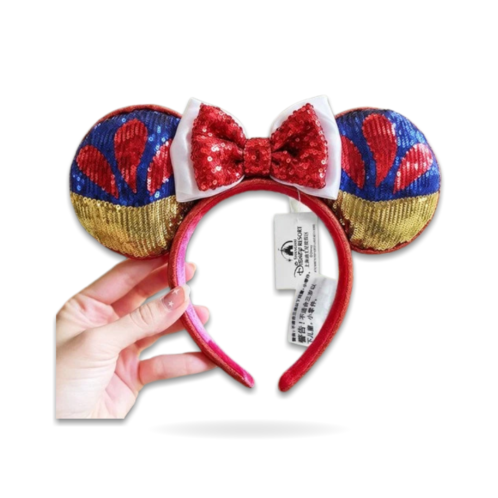 Snow White Sparkle Sequins Minnie Mouse Ear Bow Princess Ear Headwear