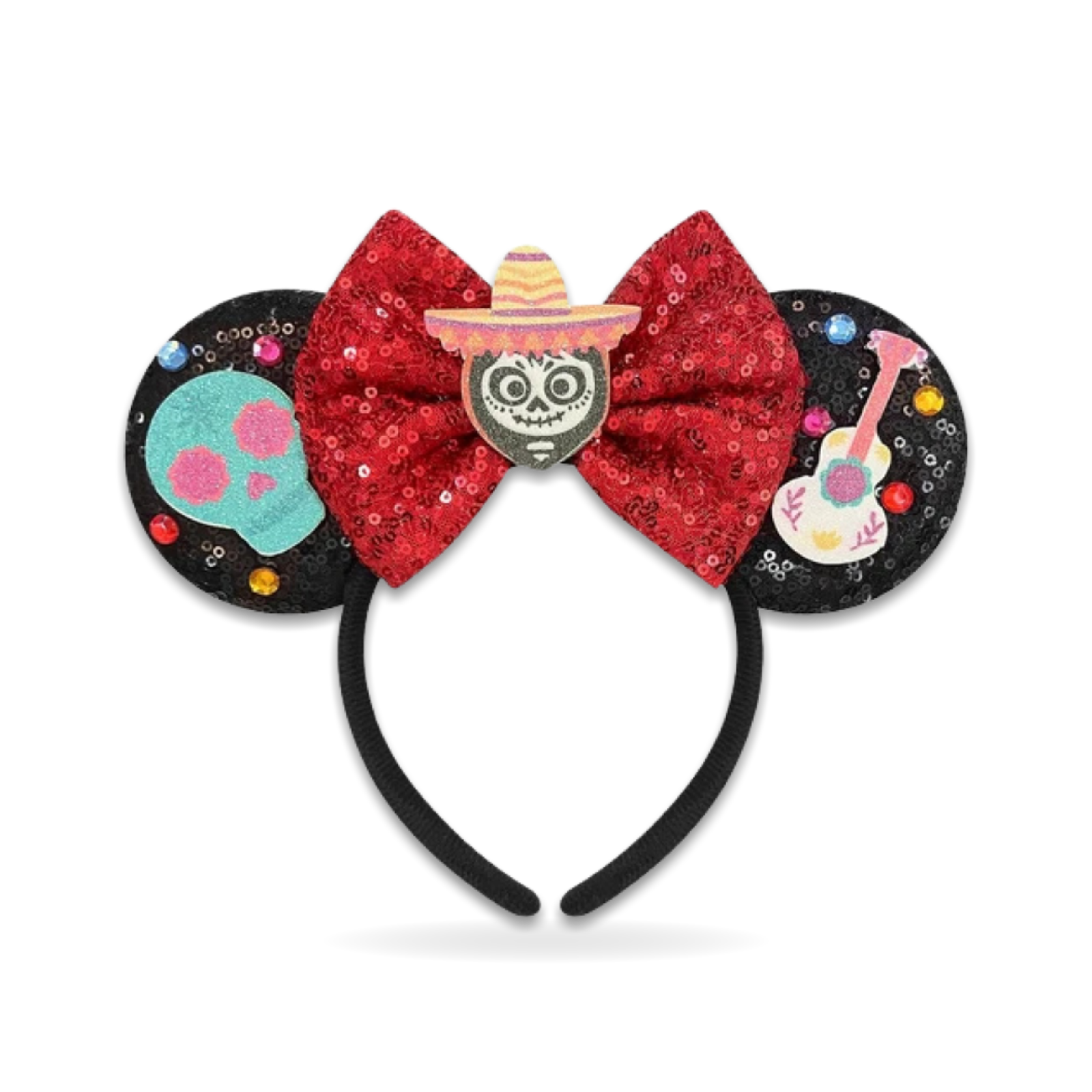 Halloween Mouse Red Bows Guitar Skull Sequin Ears Ear Headwear
