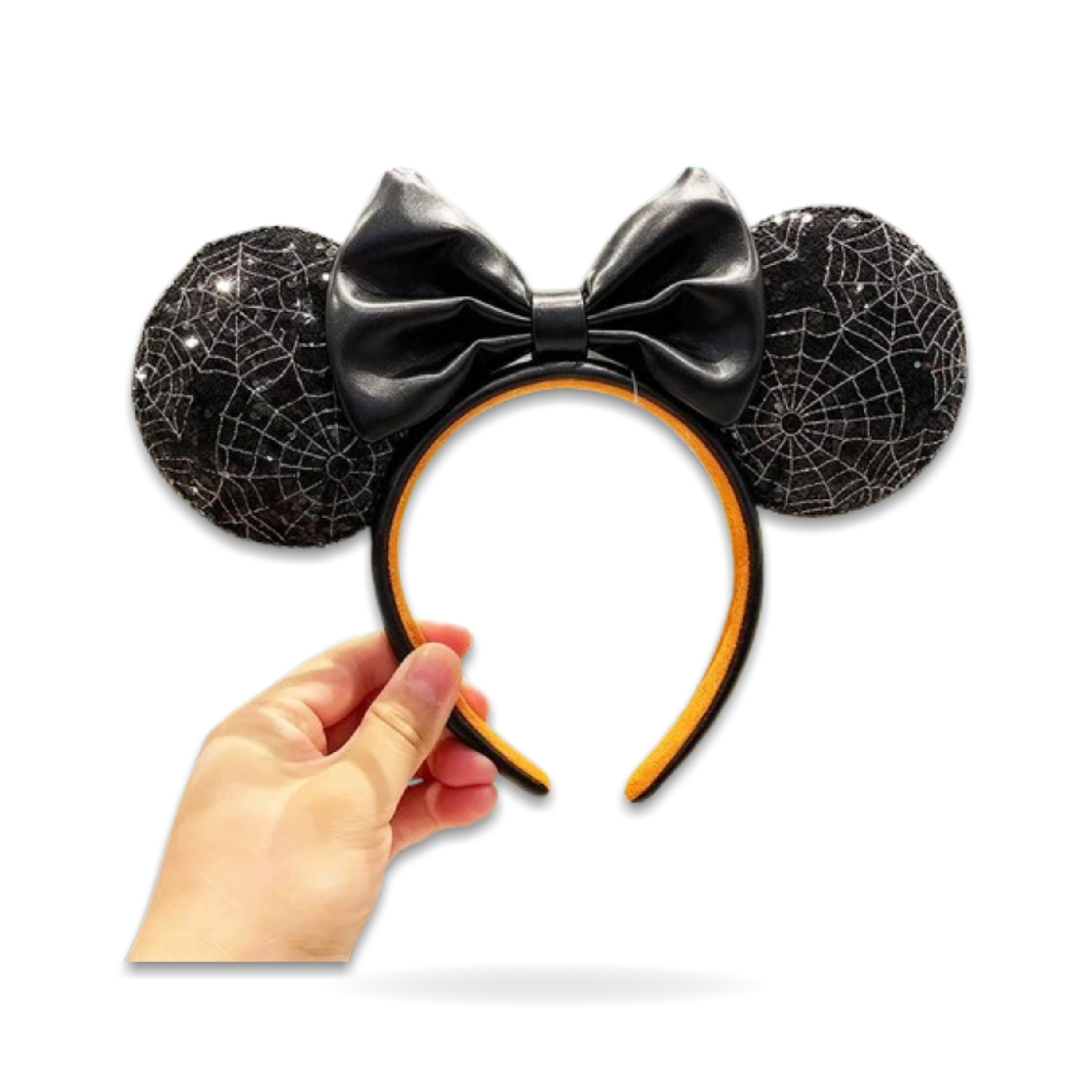 Spiderweb Sequin Halloween Black Minnie Mouse Ears Bow Ear Headwear