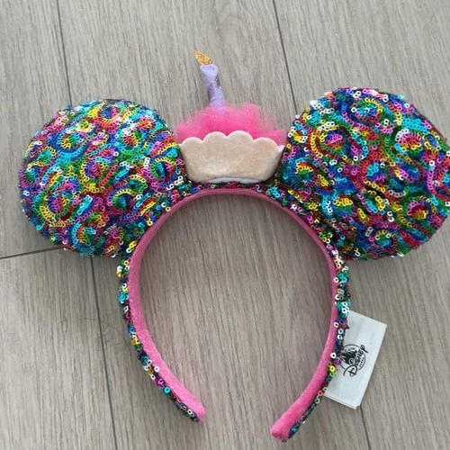 Happy Birthday Cupcake Sequined Minnie Mouse Ear Headwear