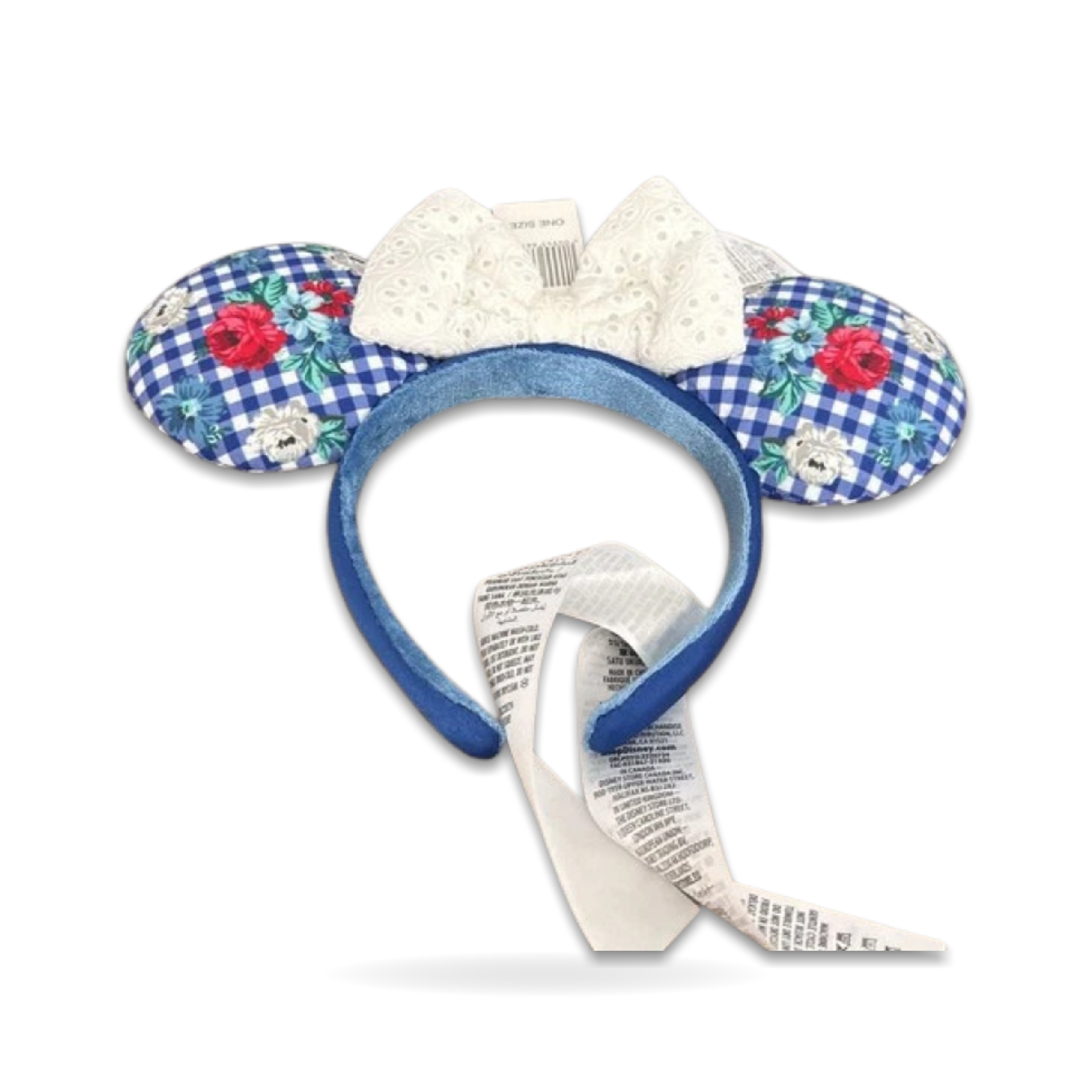 Gingham Cottage Floral Minnie Mouse with Lace Bow 202 Ear Headwear