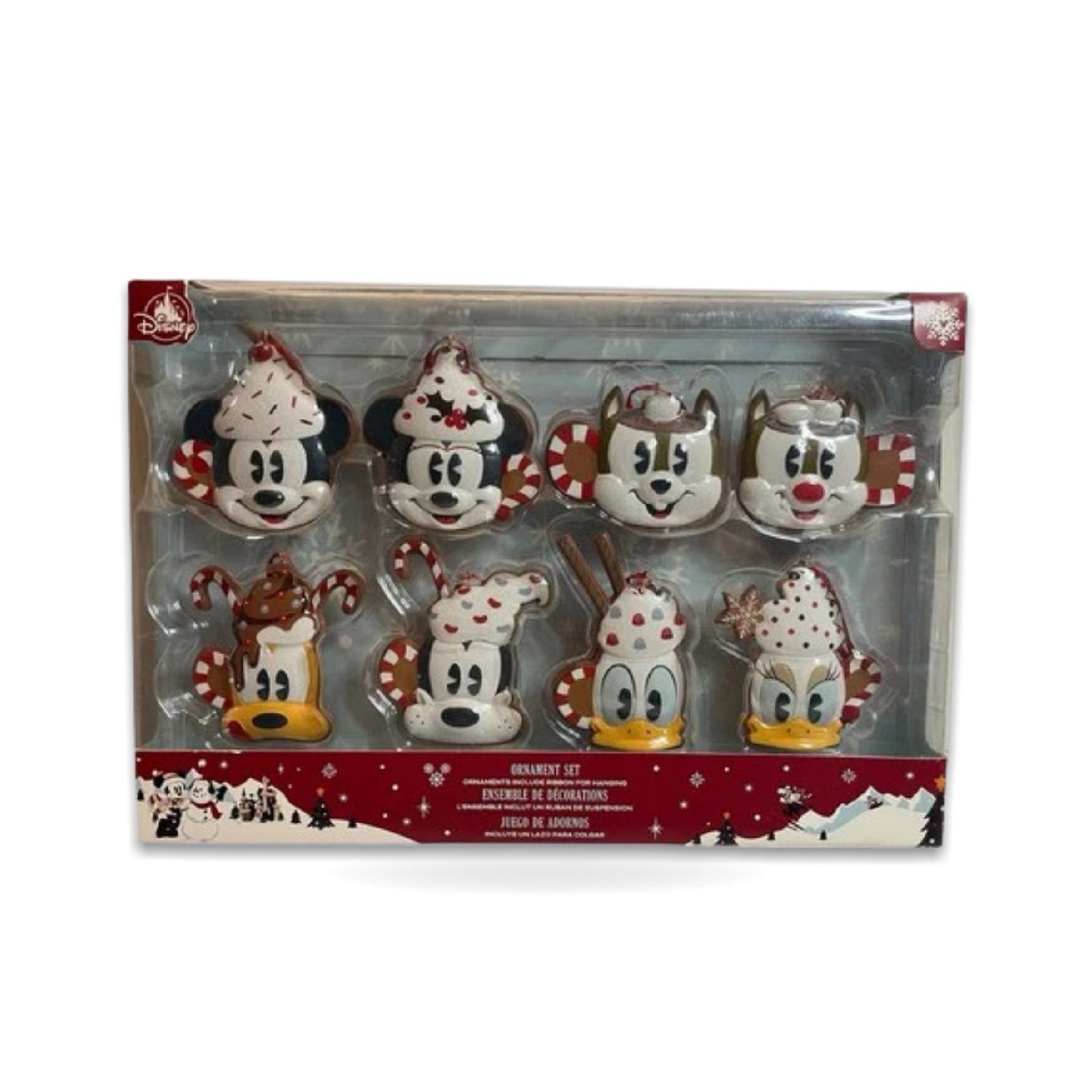 Mickey Minnie Hot Cocoa Treats 8 Piece Ornaments Set Holiday Lodge