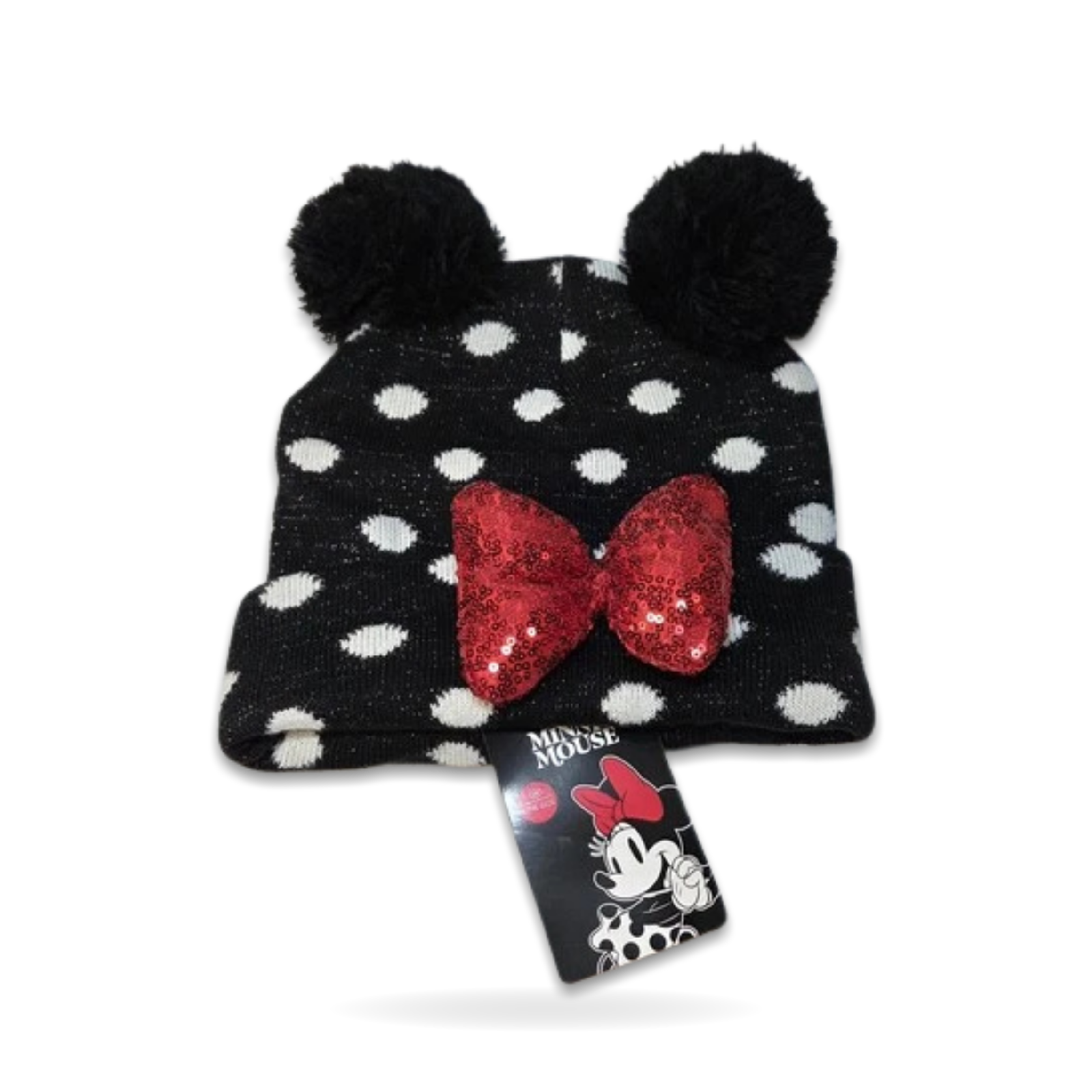 Mouse Beanie With Pom Poms & Sequined Red Bow 's Minnie