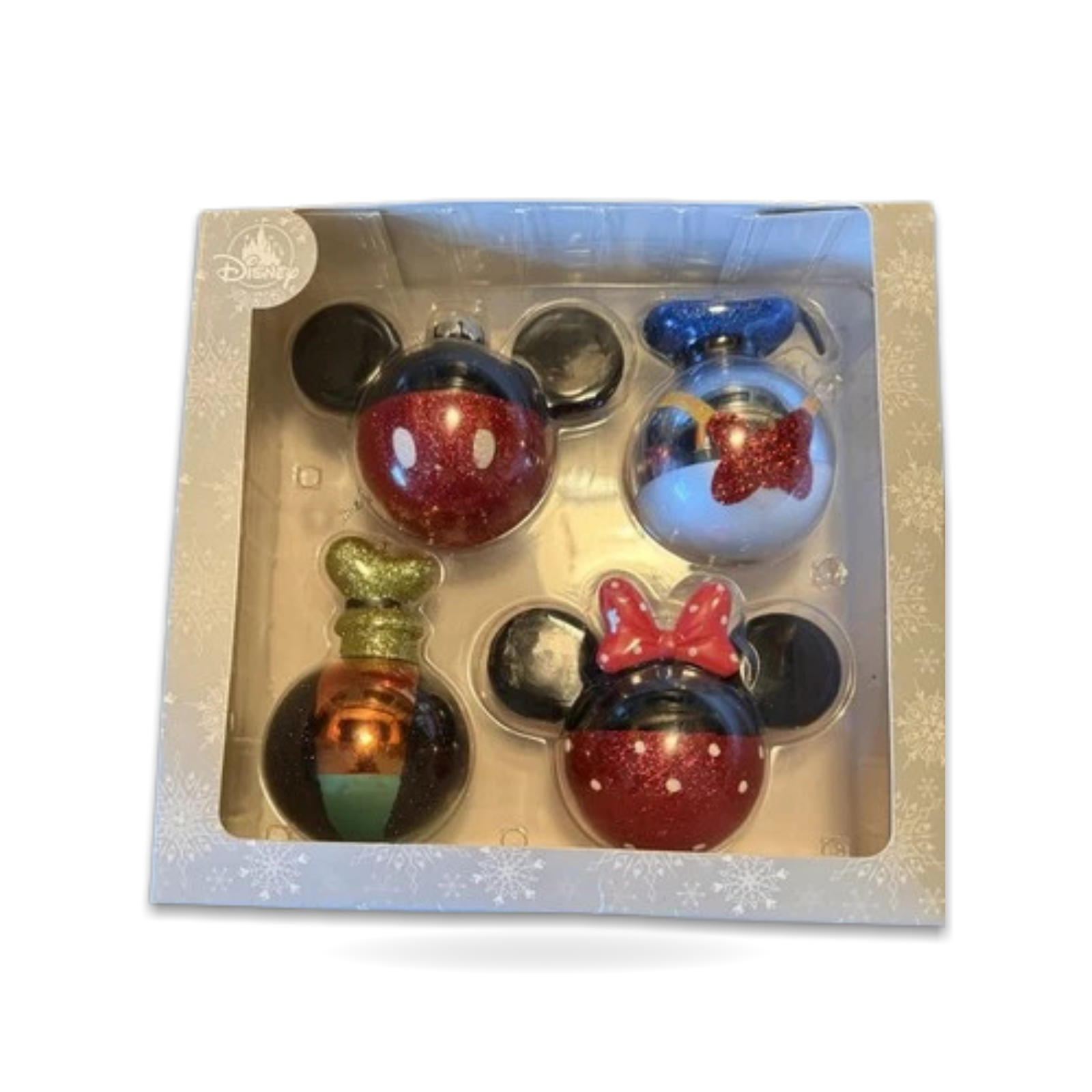 Glass Set of 4 Mickey Minnie Donald Goofy Ornaments Blown
