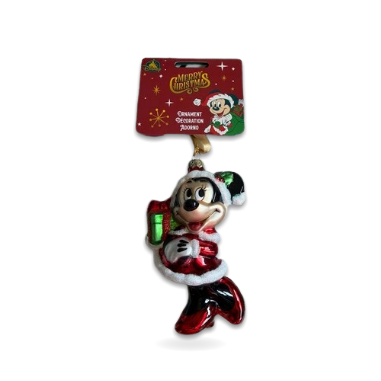 Santa Minnie Mouse Blown Glass Christmas Seasonal Ornament