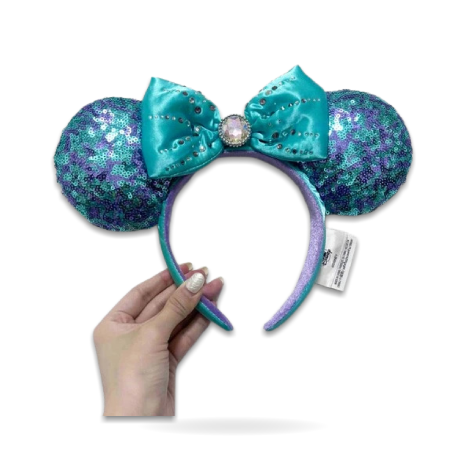 Teal Jeweled Blue Sequin Minnie Mouse Ear Bow Sparkly Ear Headwear