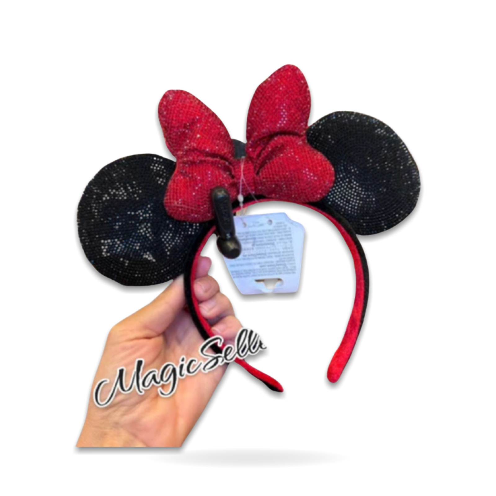 Black Rhinestone Ears Red Bow Minnie Ear Headwear