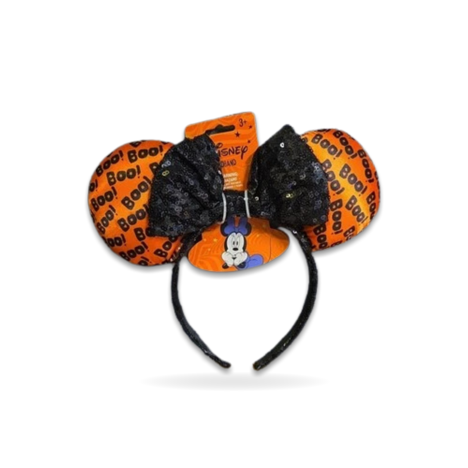 Minnie Mouse Halloween Sequin Bow Orange Boo Ear Headwear