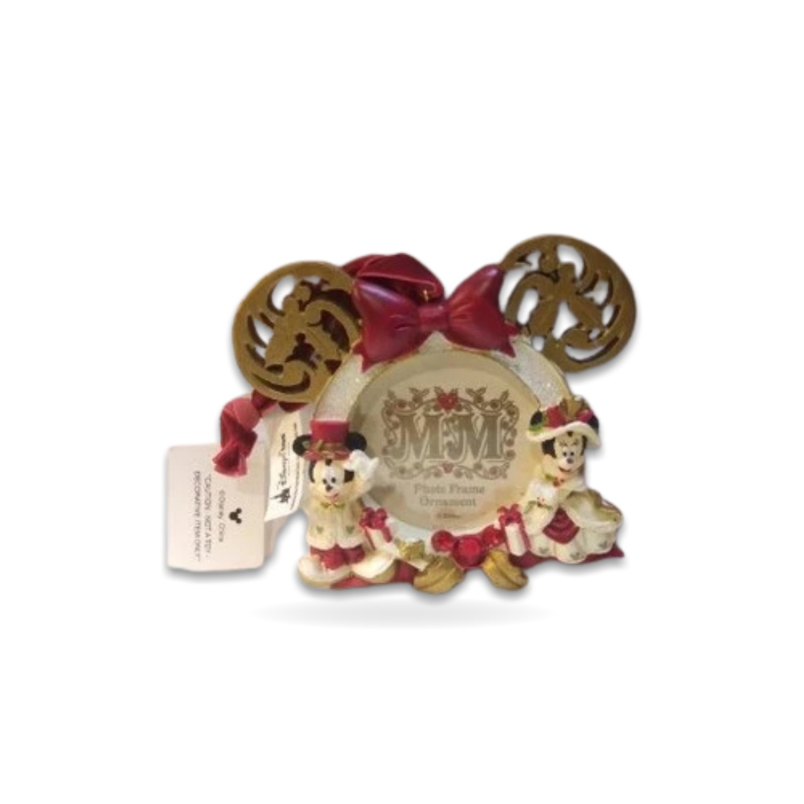 Mickey Minnie Mouse Gold Red Ribbon Seasonal Ornament