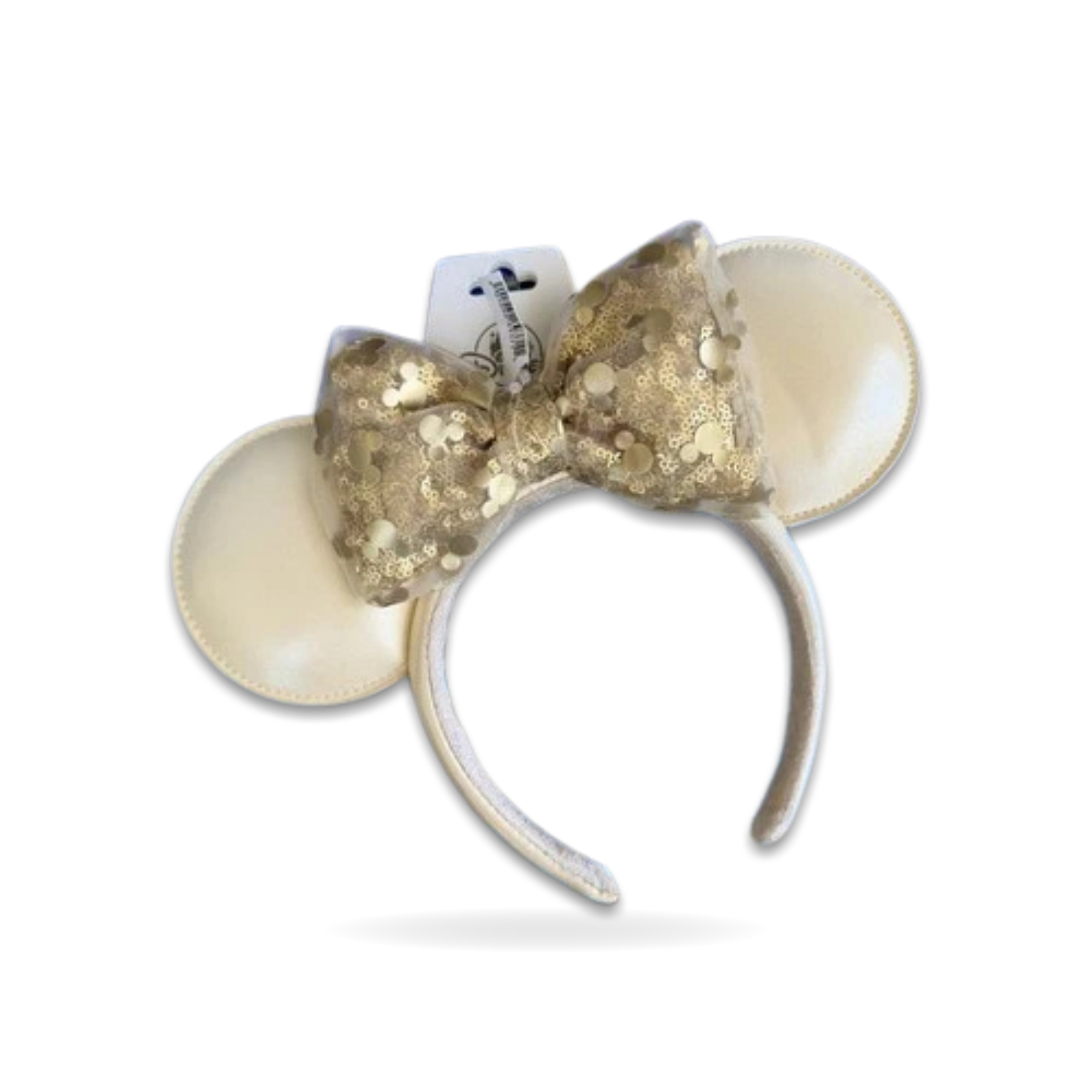White Gold Bow Sequins Mickey Minnie Mouse Ear Headwear