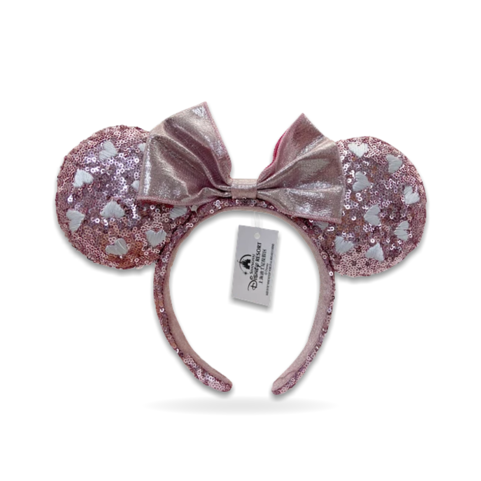 Minnie Mouse Ears Pink Sequin with White Heart Ear Headwear