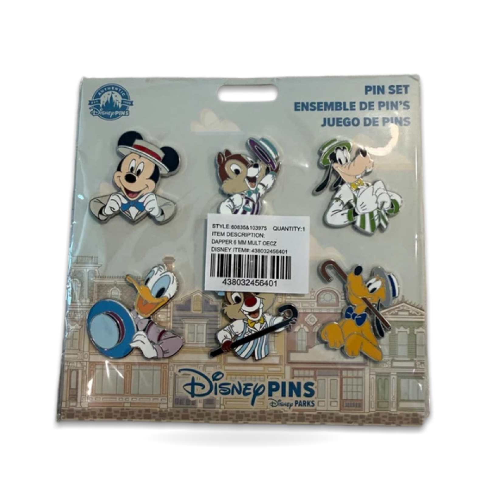 Dapper Dan Set Mickey Mouse Donald Duck Pluto Chip Dale Trading Pin