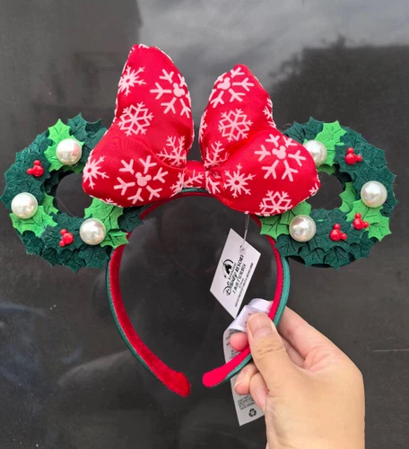 Christmas Holiday Wreath Bow Minnie Ear Headwear