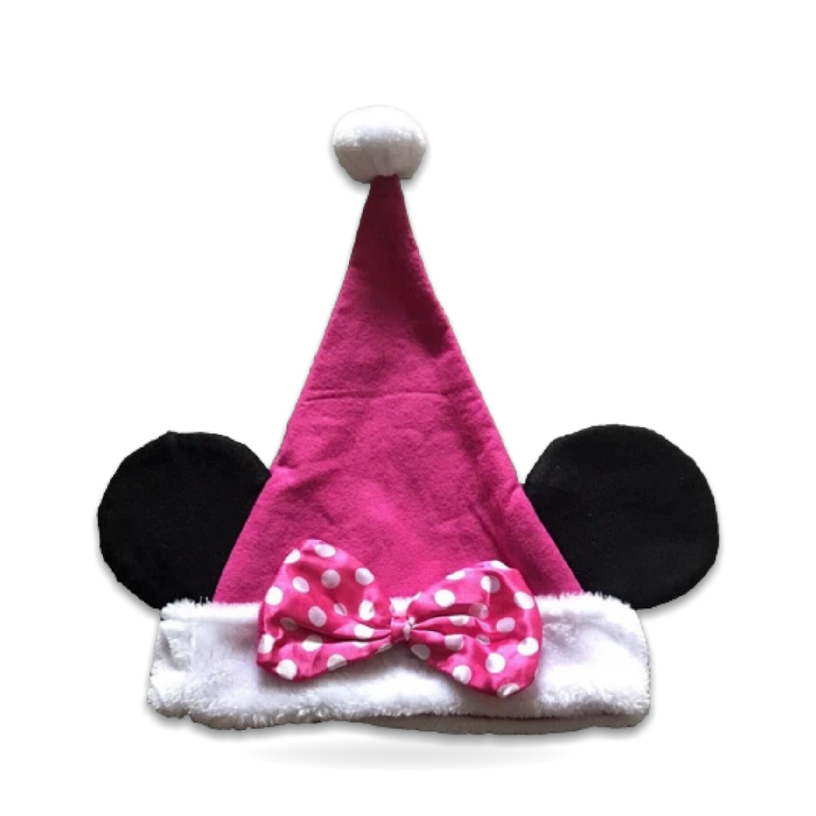 Hat Pink Minnie Mouse Ears Beanie Hat Fur Bow Christmas Santa