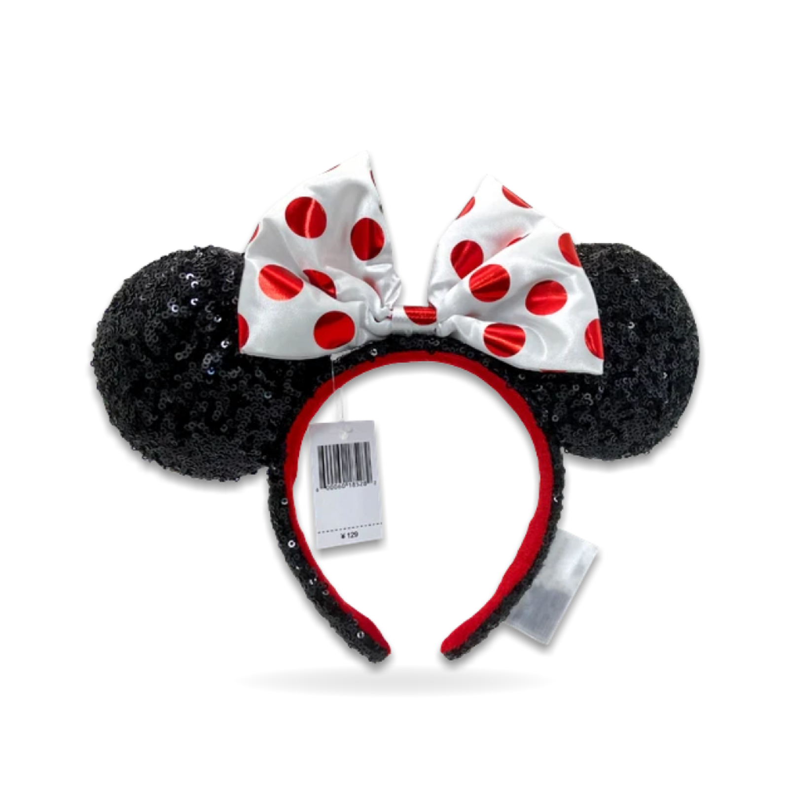 Minnie Mouse Black Sequin Red White Polka Dot Bow Ear Headwear