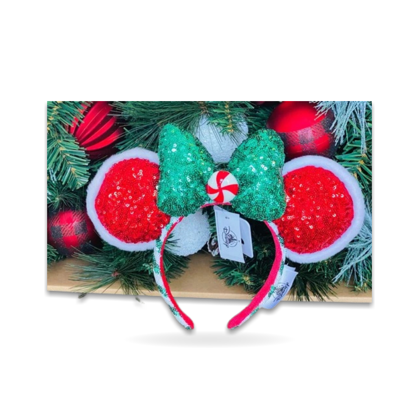 Christmas Candy Cane Peppermint Minnie Mouse Ear Headwear