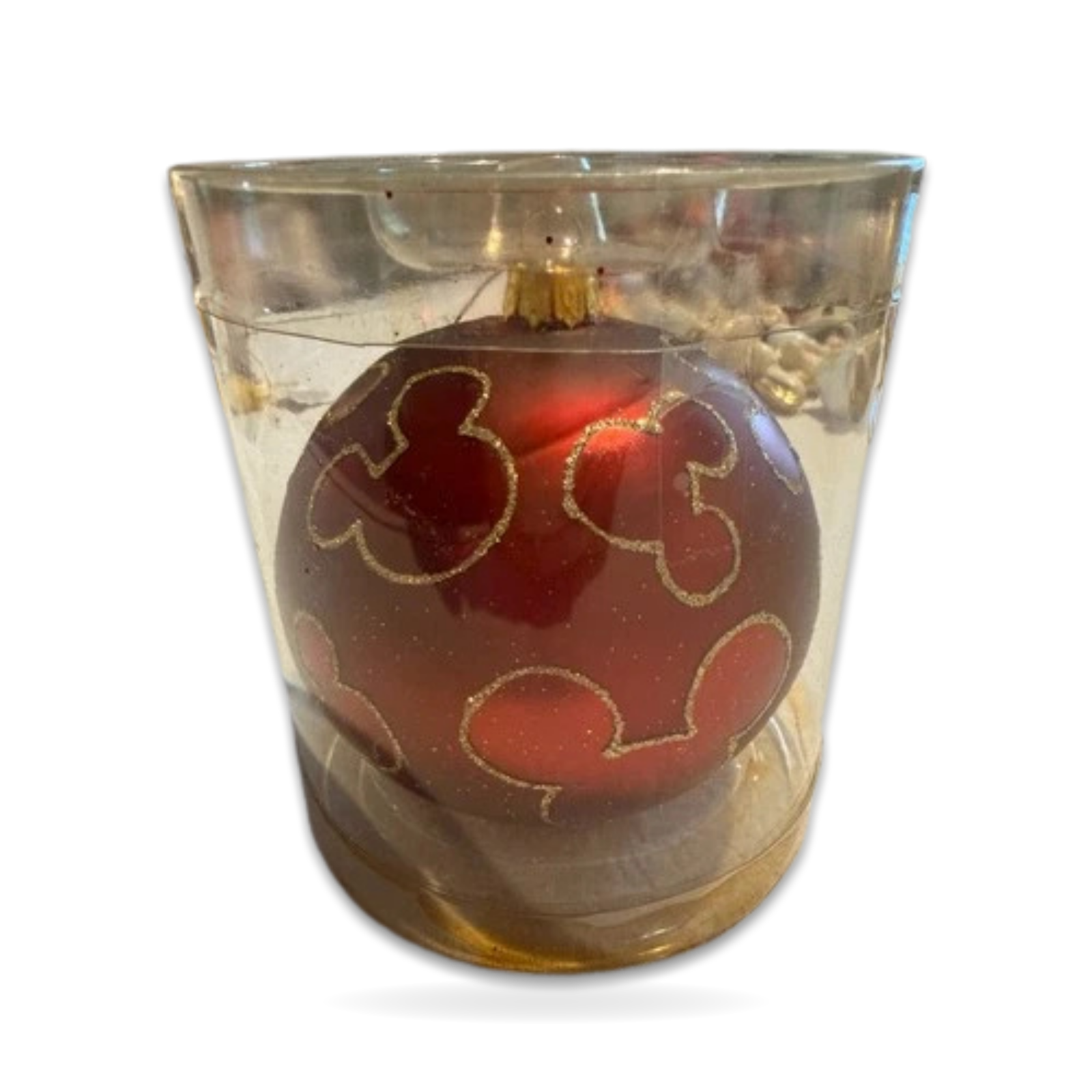 Mickey Mouse Red Gold Glitter Glass Ball Christmas Seasonal Ornament
