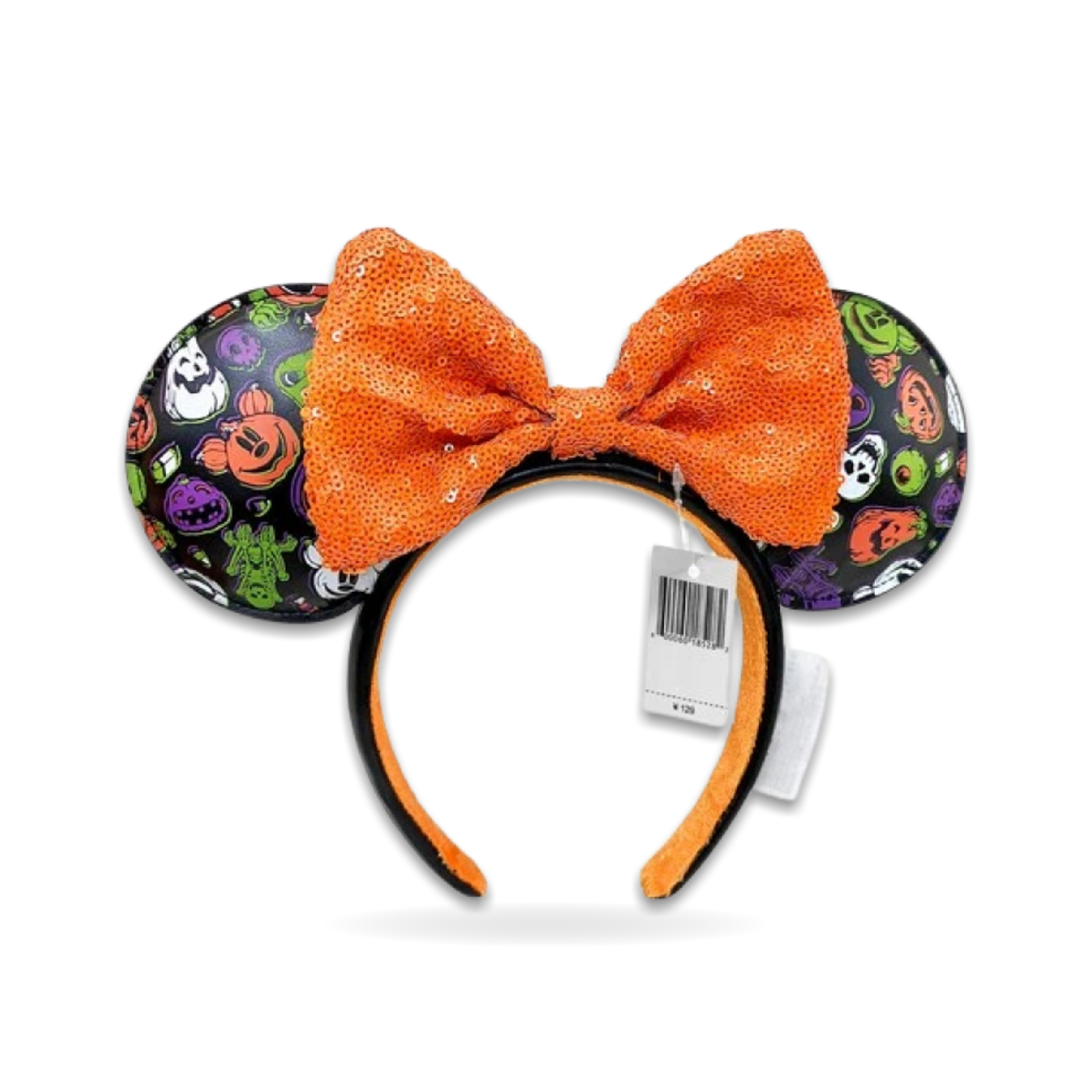 Halloween Pumpkins Orange Sequin Bow Minnie Mouse Ear Headwear