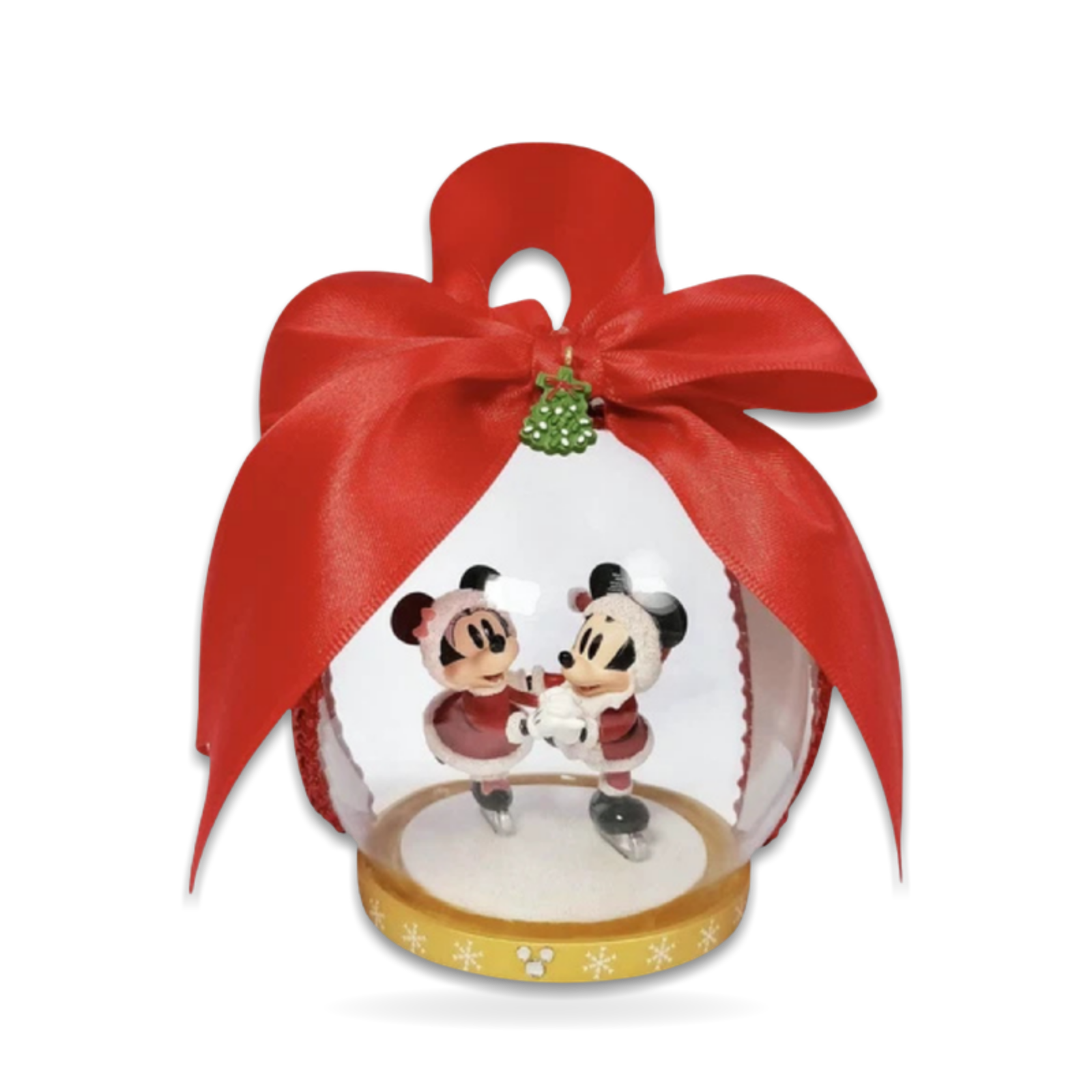 Minnie Mickey Hand Painted Skating Glass Christmas Seasonal Ornament