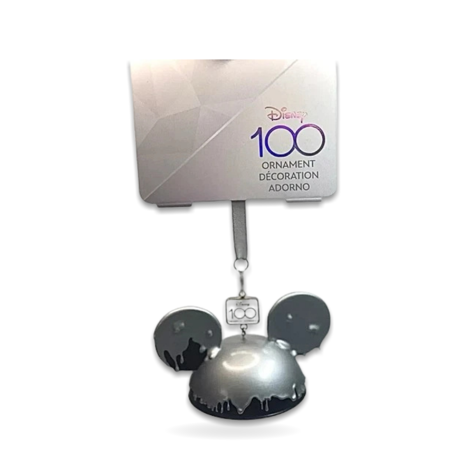 100 Mickey Mouse Ear Hat Platinum Silver Drip Christmas Seasonal Ornament