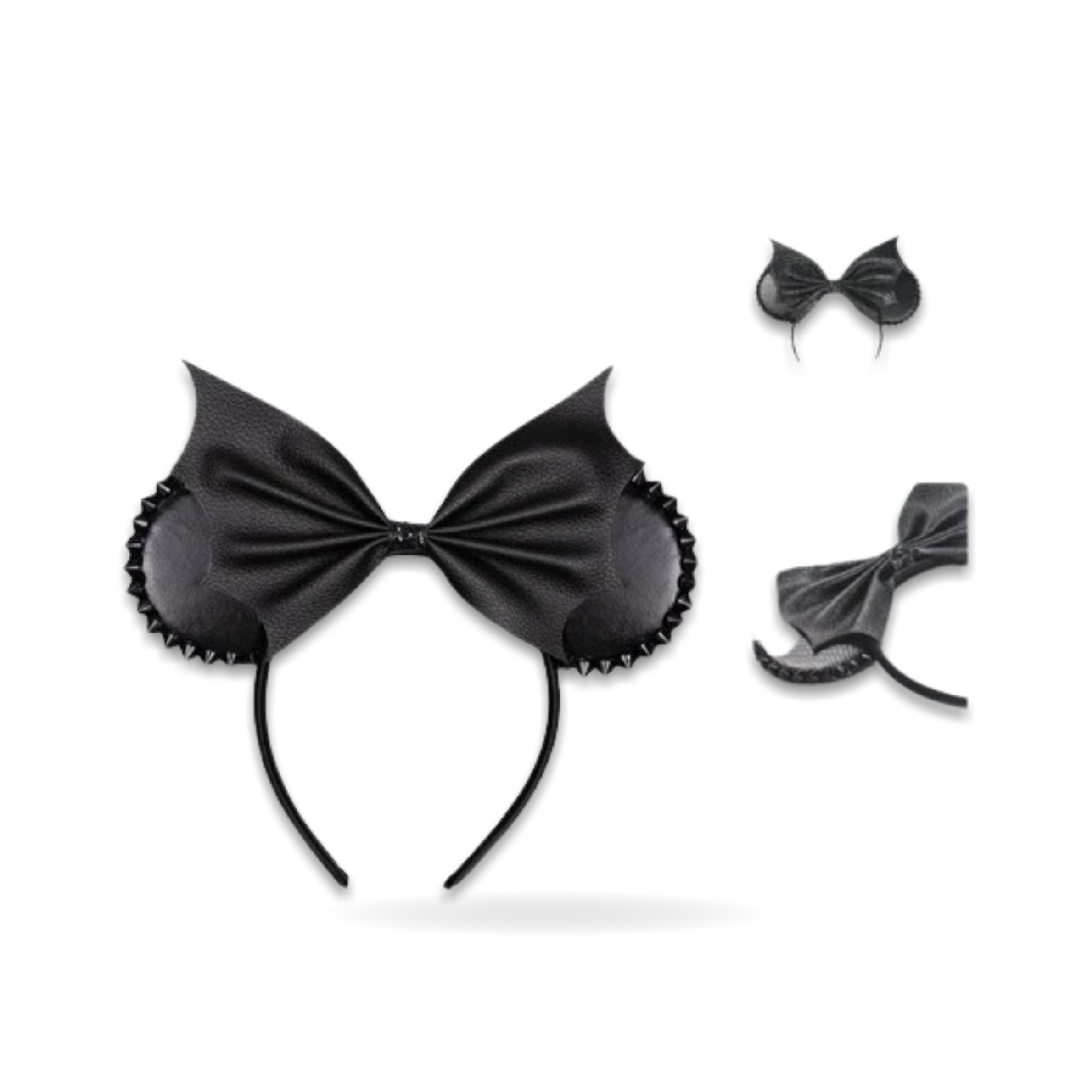 Lightweight Comfortable Black Pu Mouse Ears with Bat Bow Ideal for Cosplay