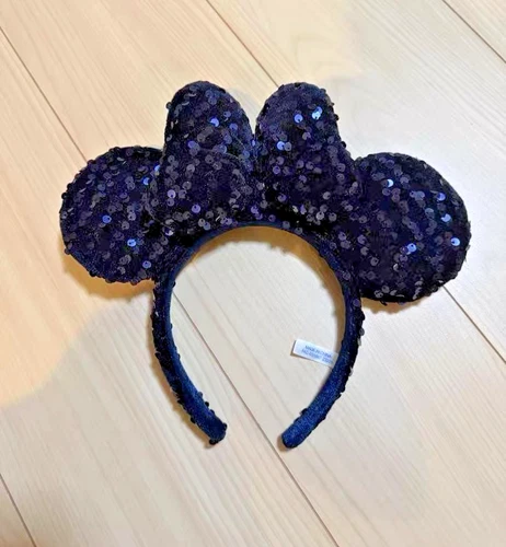 Tokyo Dark Bue Velour Sequin Minnie Ear Headwear
