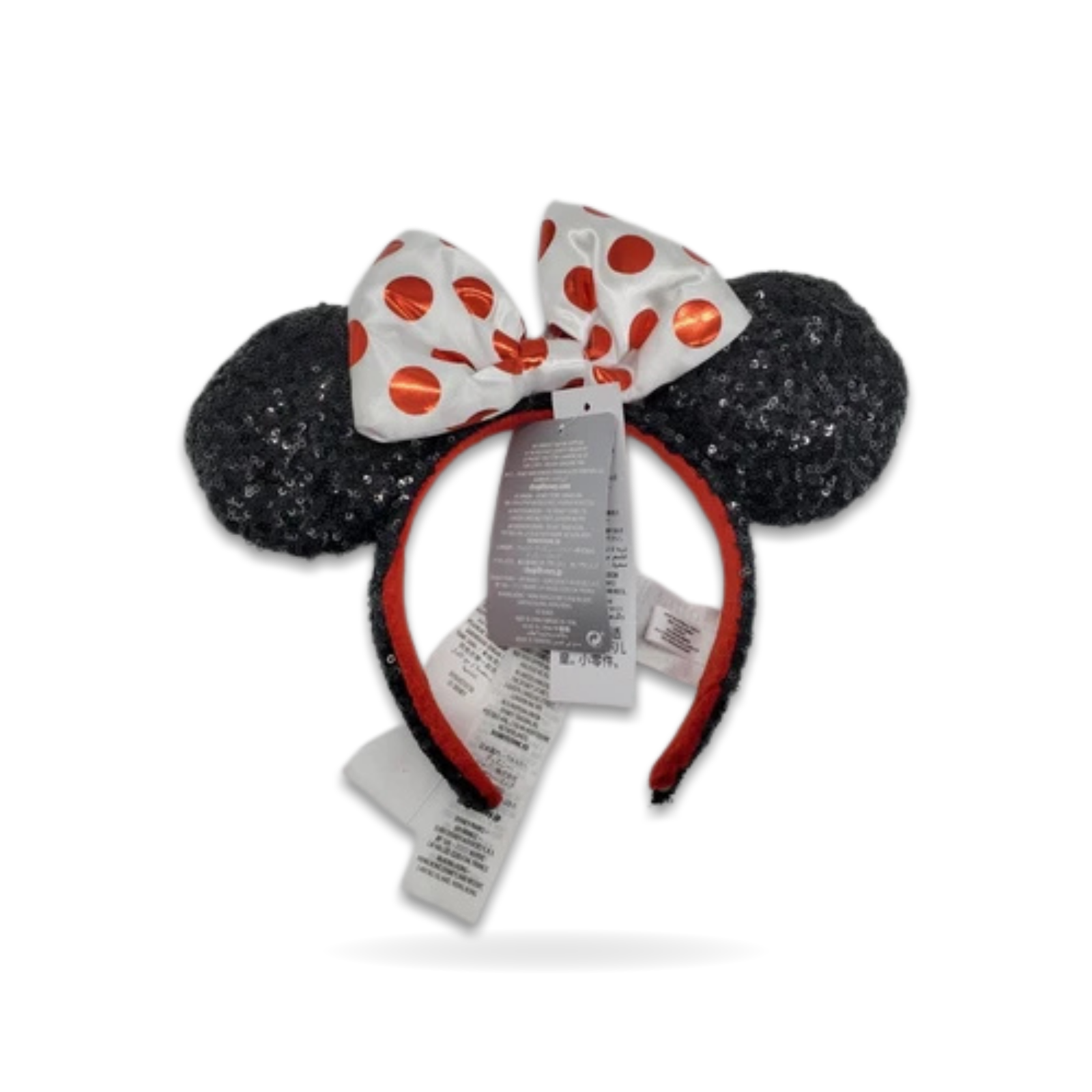 Minnie Mouse Classic White Bow Black Ears Sequin Ear Headwear