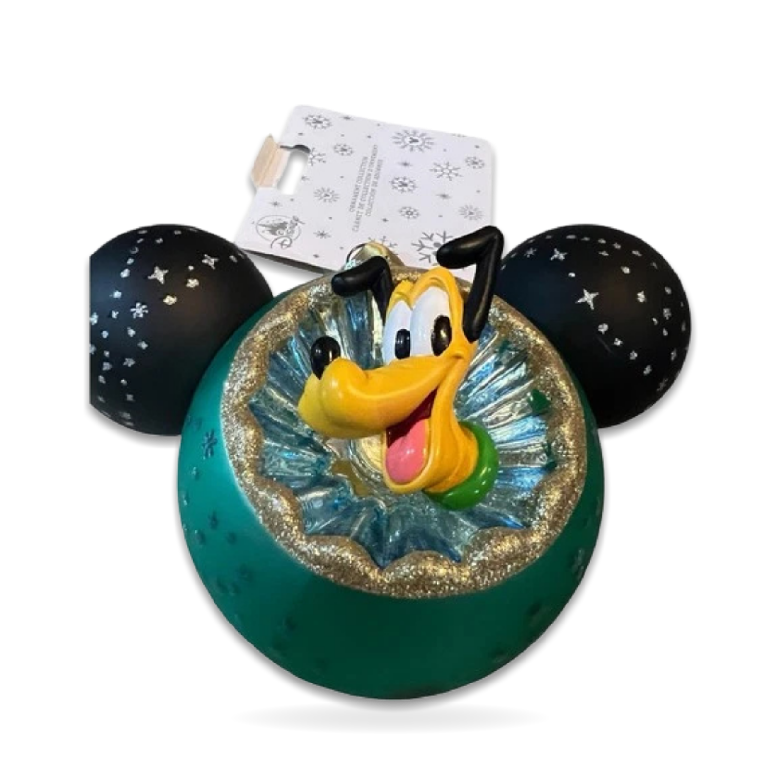 Pluto Sunburst Mickey Ears Glass Christmas Seasonal Ornament