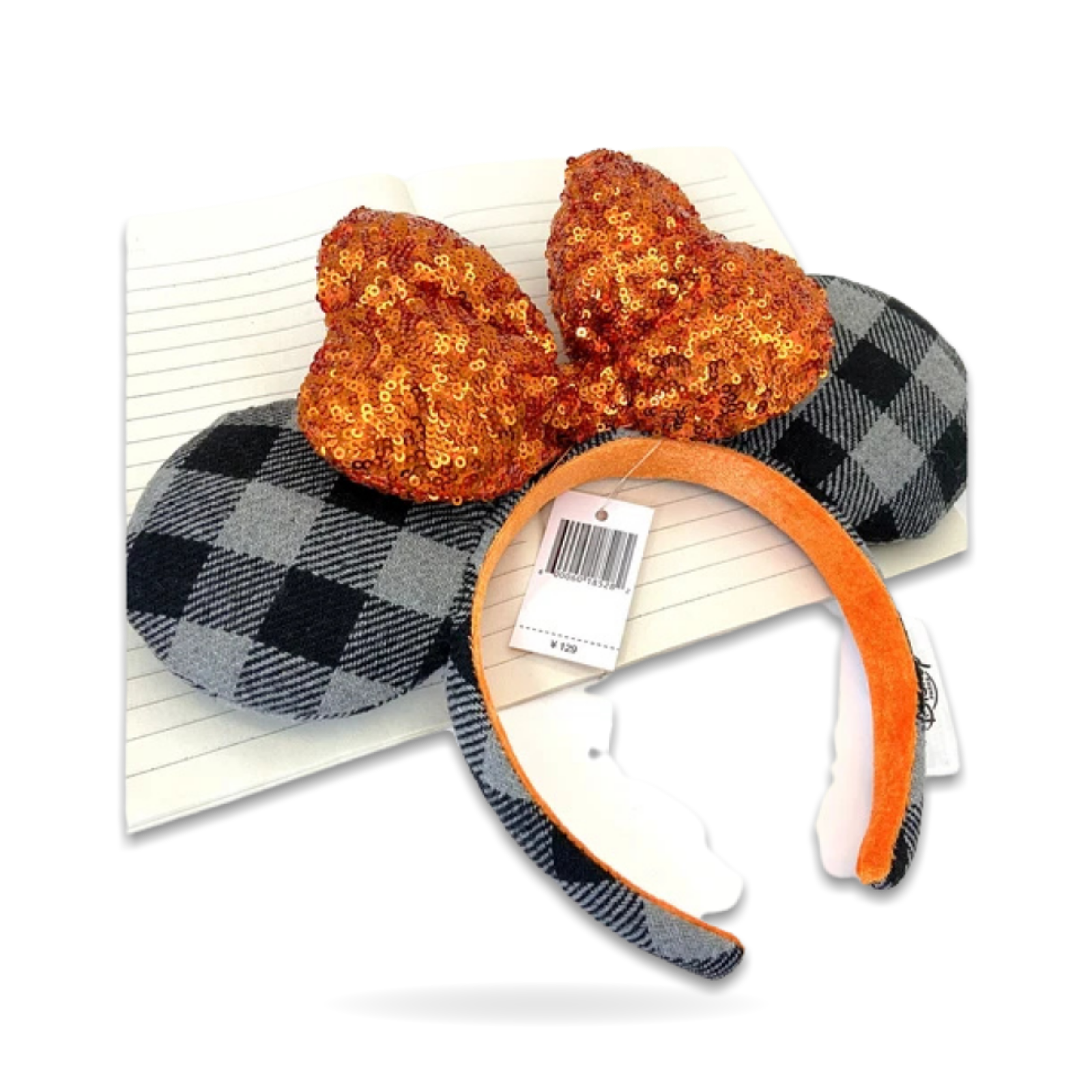 Mickey Mouse Ears Orange Bow Sequin Halloween Plaid Ear Headwear
