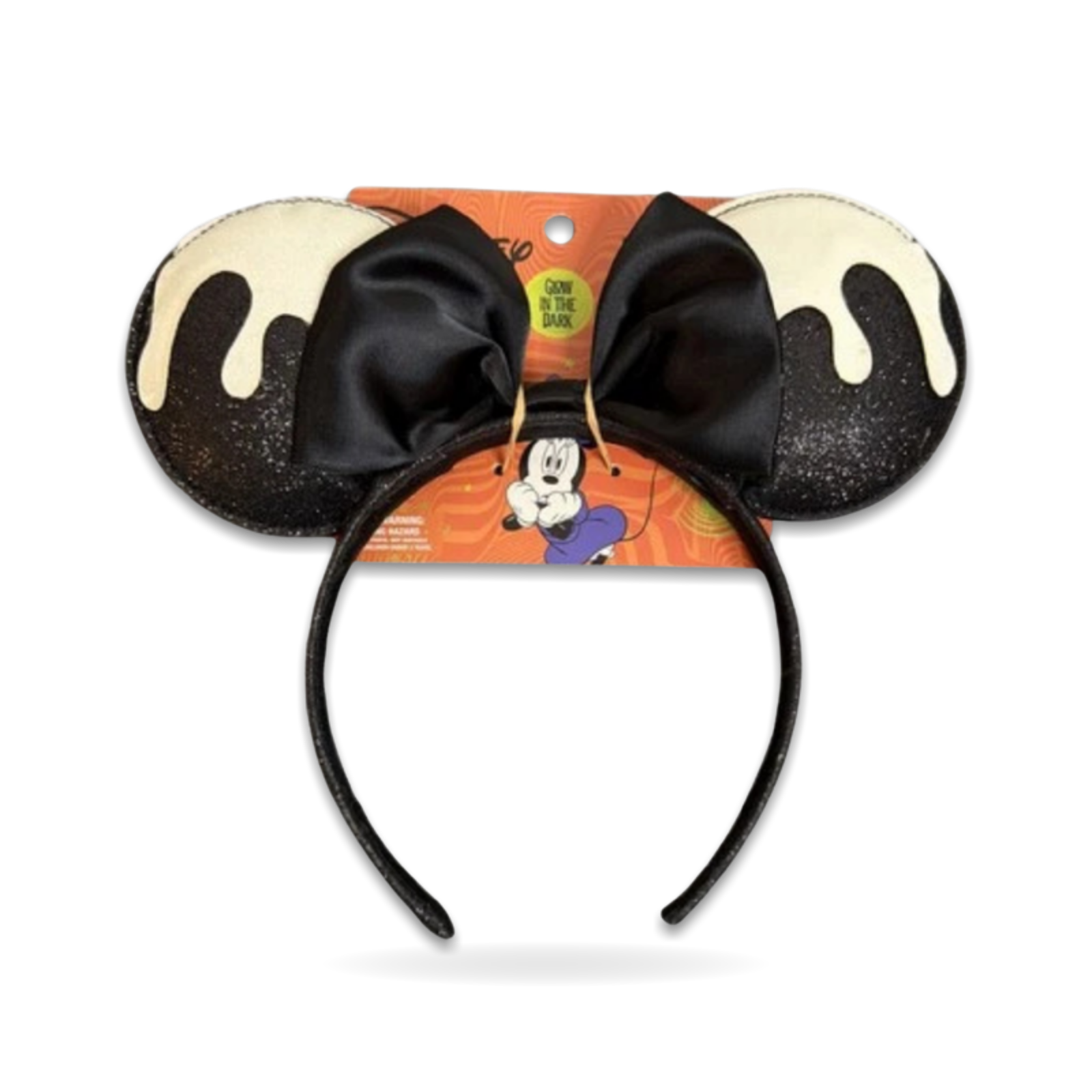 Aldi Black Sparkle Giltter Glow In the Dark Minnie Mouse Ears Bow