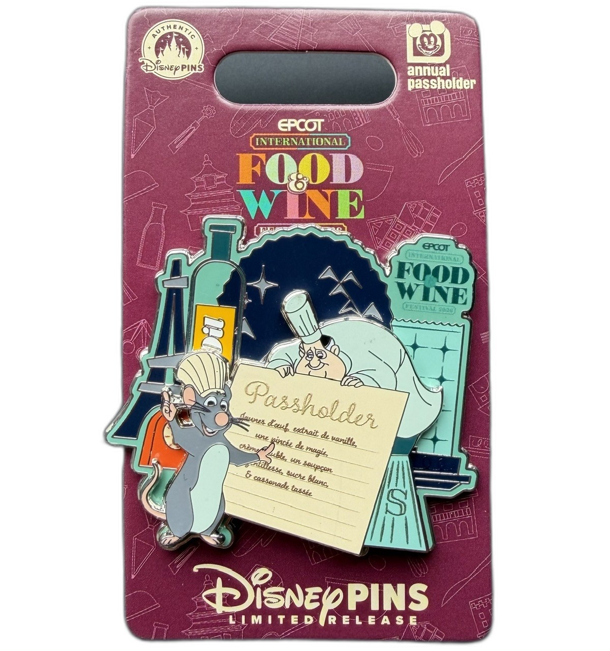 Ratatouille EPCOT Food and Wine Festival 2026 Passholder pin