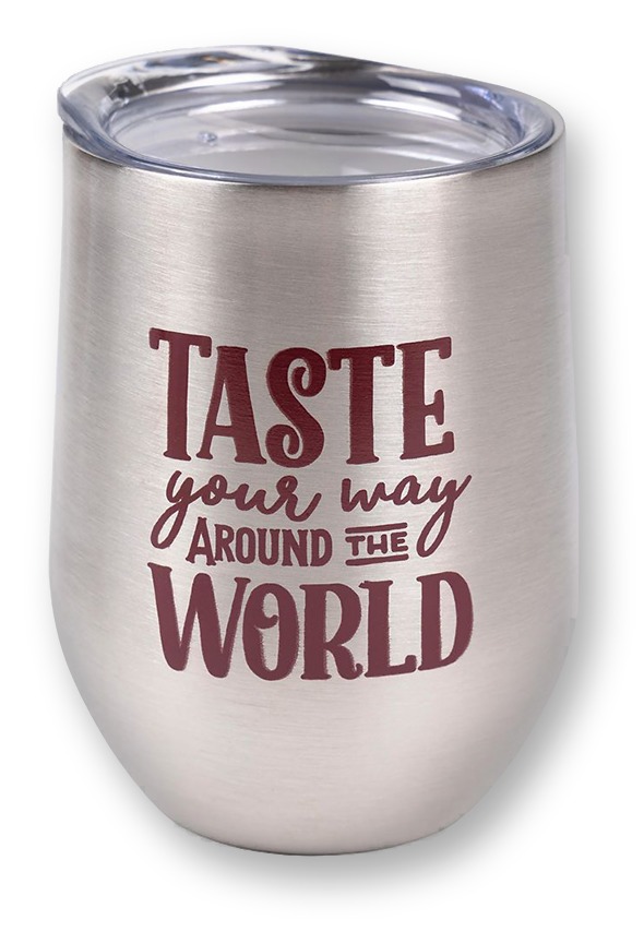 Stainless steel travel cup with EPCOT International Food & Wine Festival 25th anniversary branding