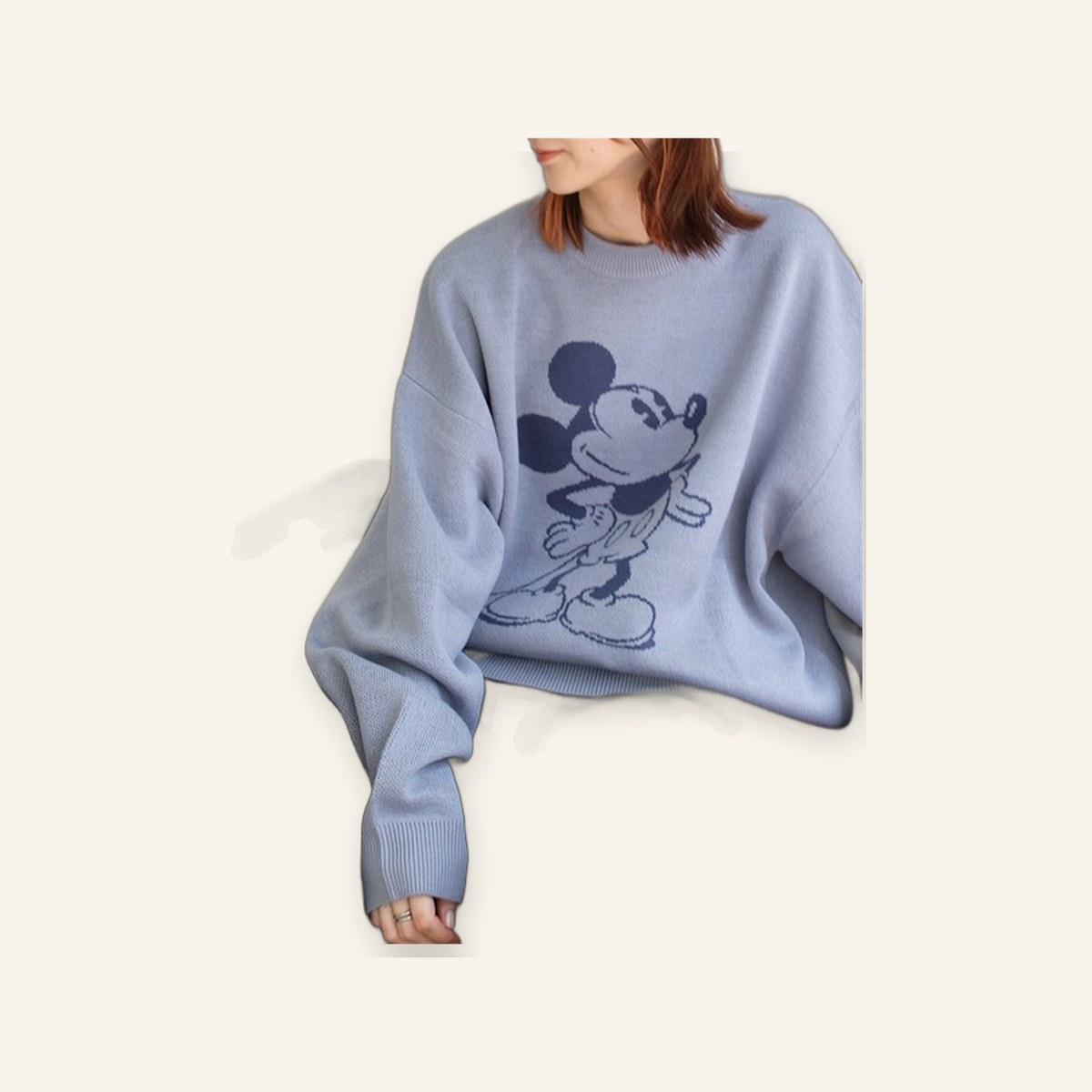 Disney Americana Mickey Tonal Blue Open-Knit Sweater