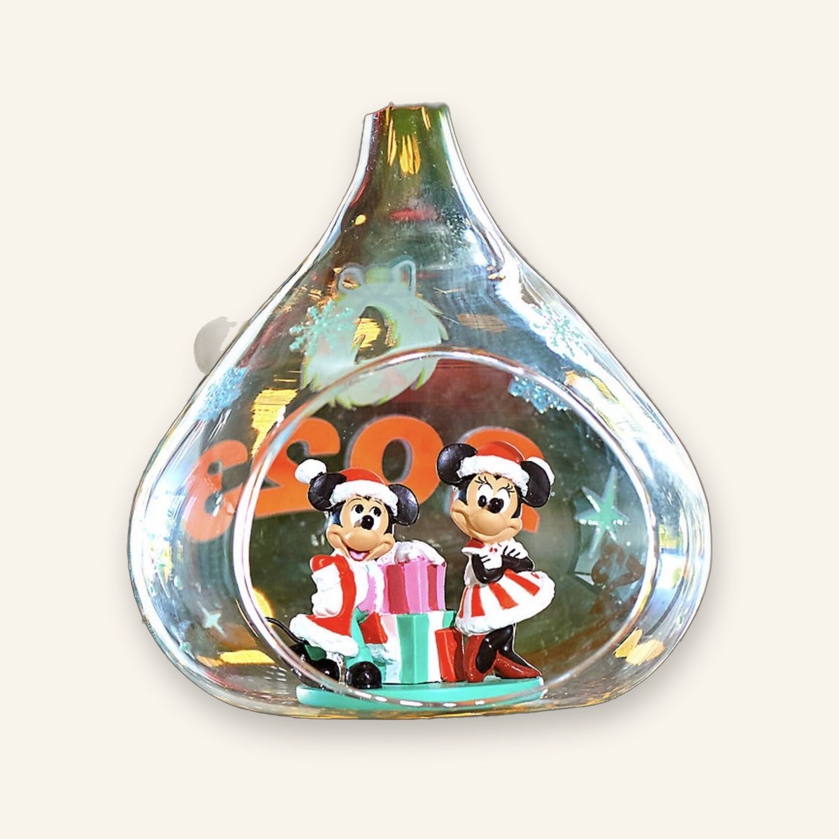 Santa Mickey and Minnie Teardrop Glass Ornament (2025)