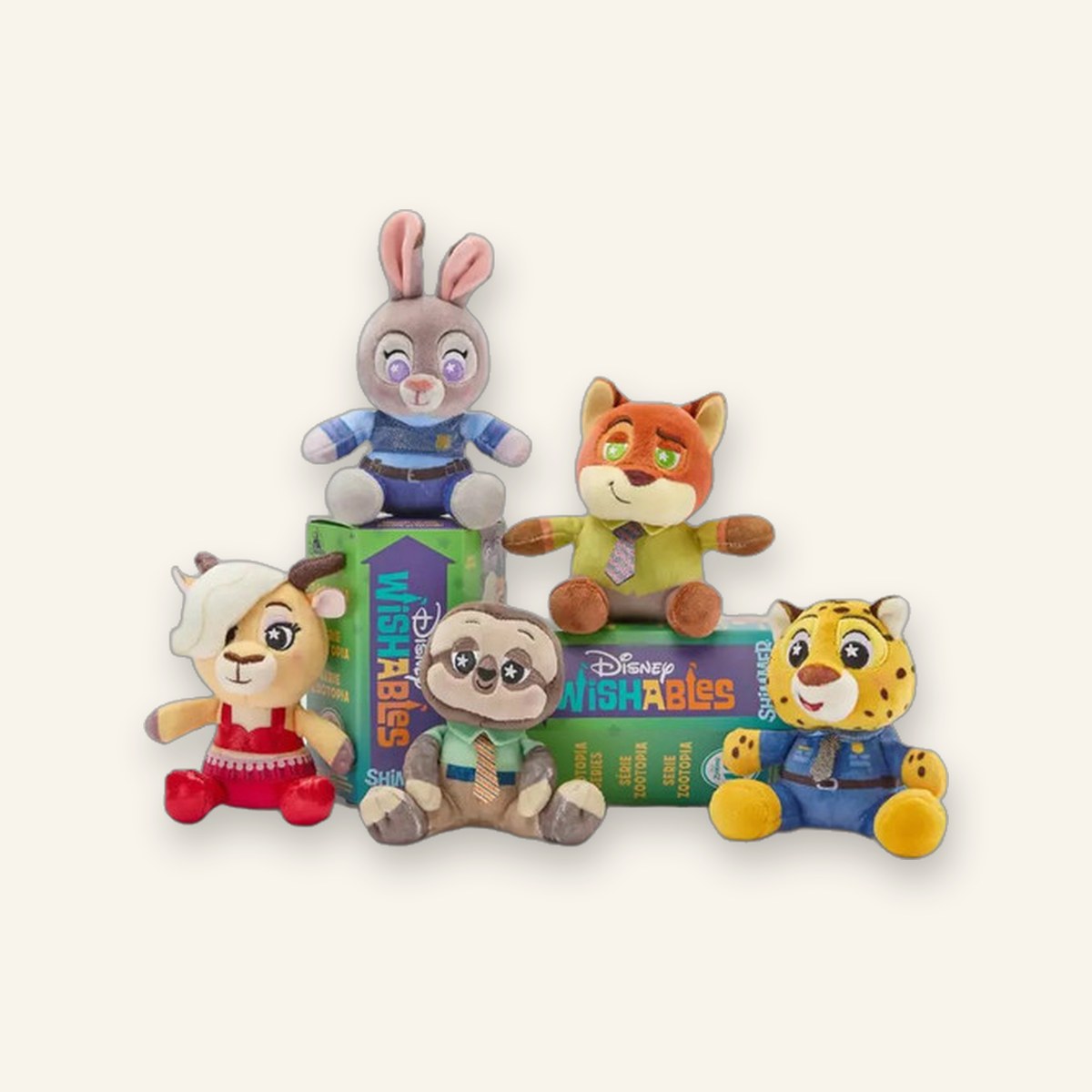 Wishables Shimmer Series — Zootopia (Judy Hopps, Nick Wilde, Flash, Gazelle, Clawhauser)